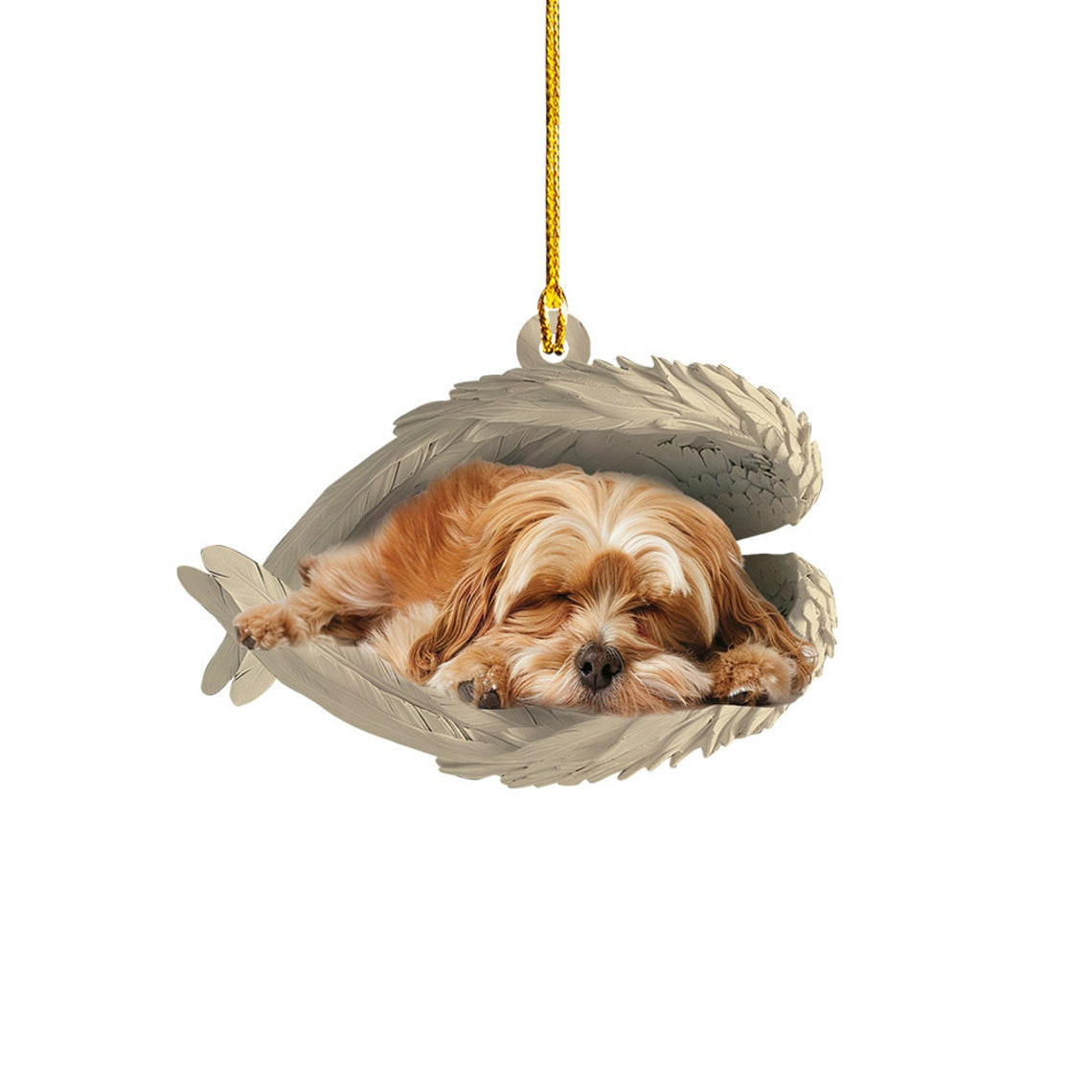 Havanese Dog Sleeping Angel Wings Ornament, Havanese Dog Hanging Christmas Ornament Gift