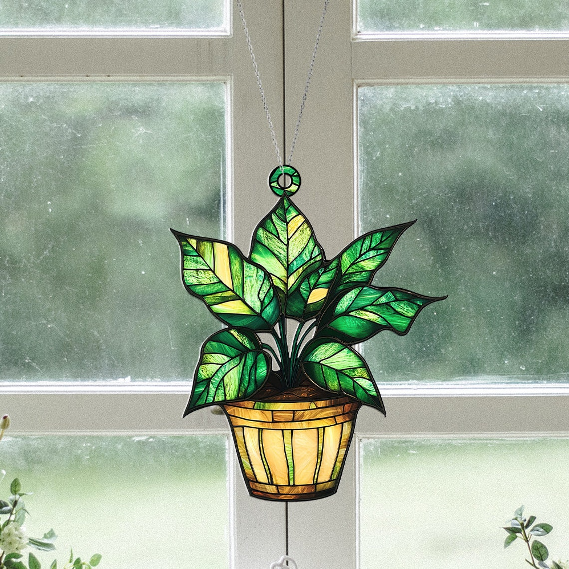 Monstera Leaves Suncatcher, Monstera Plant Suncatcher Ornament