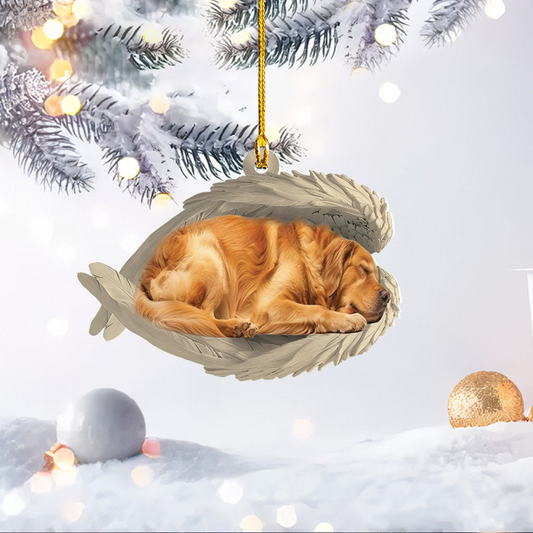 Golden Retriever Dog Christmas Ornament Gift, Golden Retriever Dog Sleeping Angel Wings Ornament