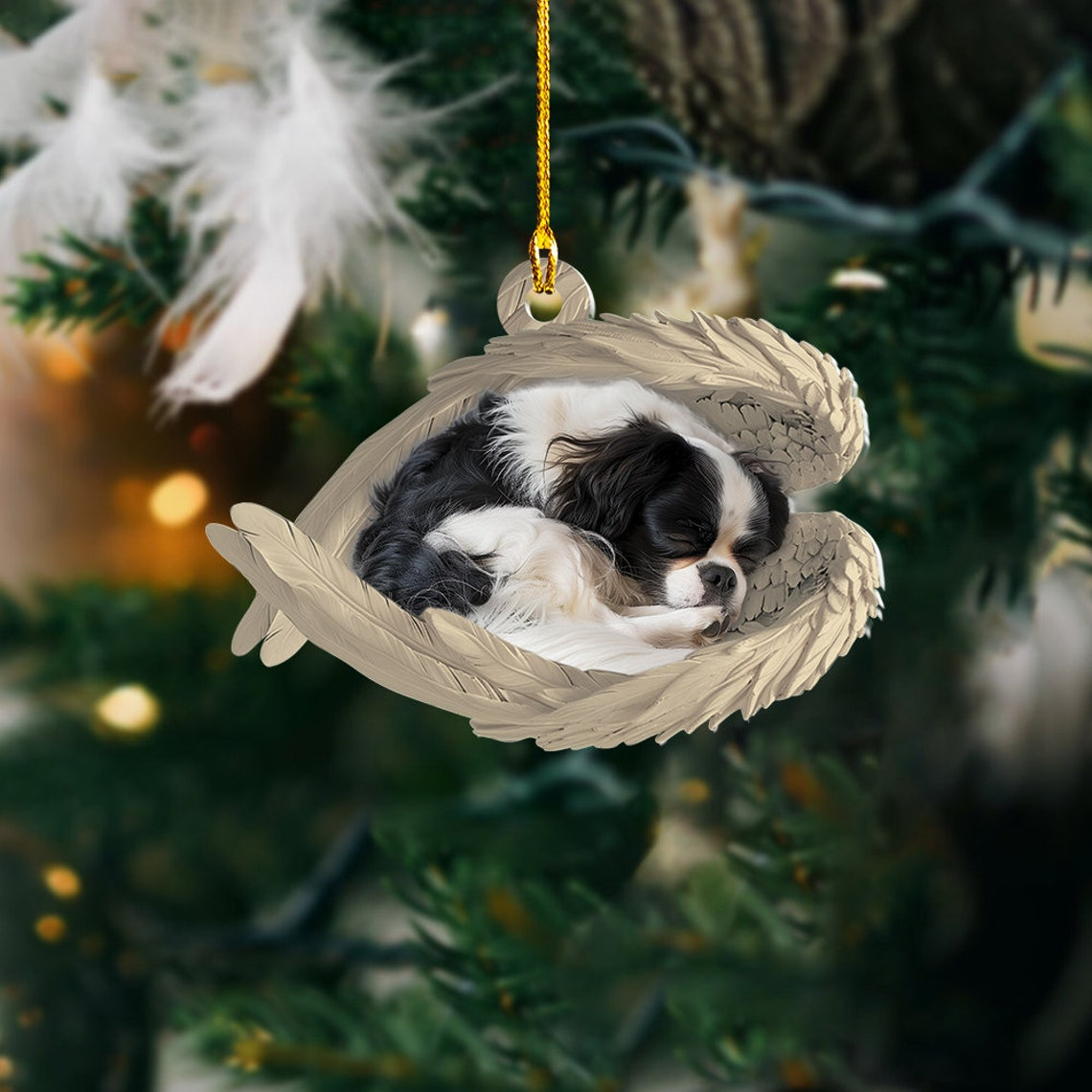 Japanese Chin Dog Sleeping Angel Wings Ornament, Cute Dog Christmas Ornament Decor Gift