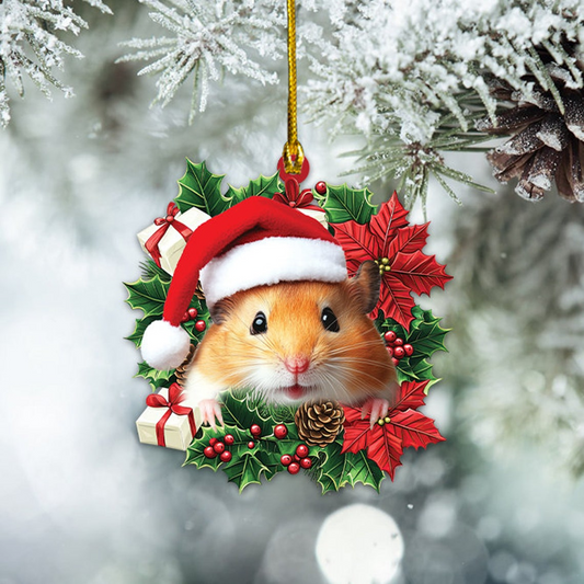 Hamster Hanging Christmas Wreath Ornament Decor, Cute Hamster Christmas Tree Ornament Gift