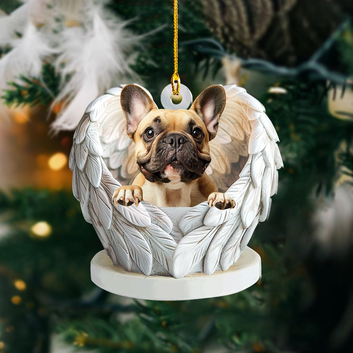 French Bulldog Angel Wings Hanging Ornament, French Bulldog Christmas Ornament Decor Holiday Gift