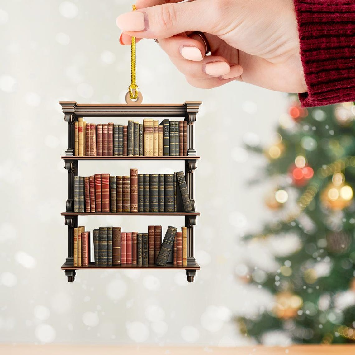 Bookshelf Christmas Hanging Ornament, Bookstore Reading Books Christmas Ornament Decor