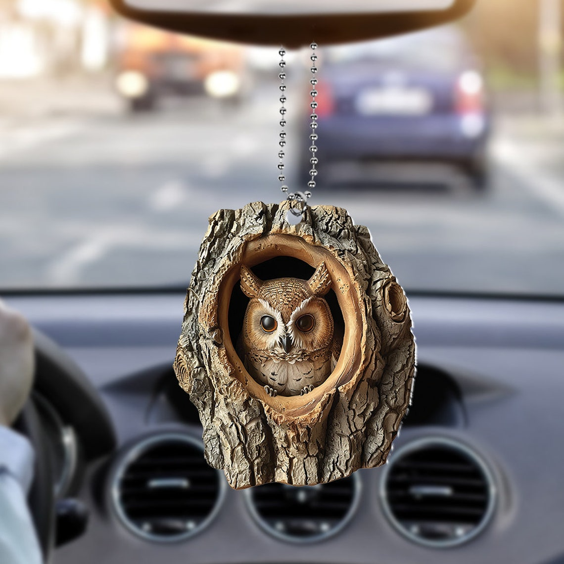 Cute Owl Flat Christmas Tree Ornament Gift, Owl in a Hollow Tree Christmas Ornament Decor