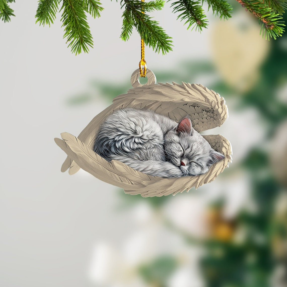 British Longhair Cat Sleeping Angel Wings Ornament, British Longhair Cat Christmas Ornament