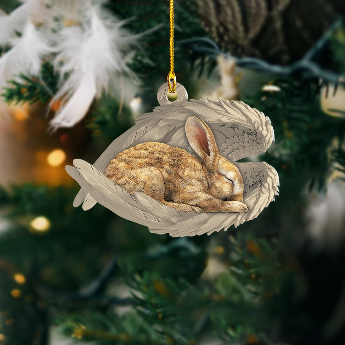 Rabbit Sleeping Angel Ornament Christmas, Cute Bunny Car Hanging Ornament Decor Gift