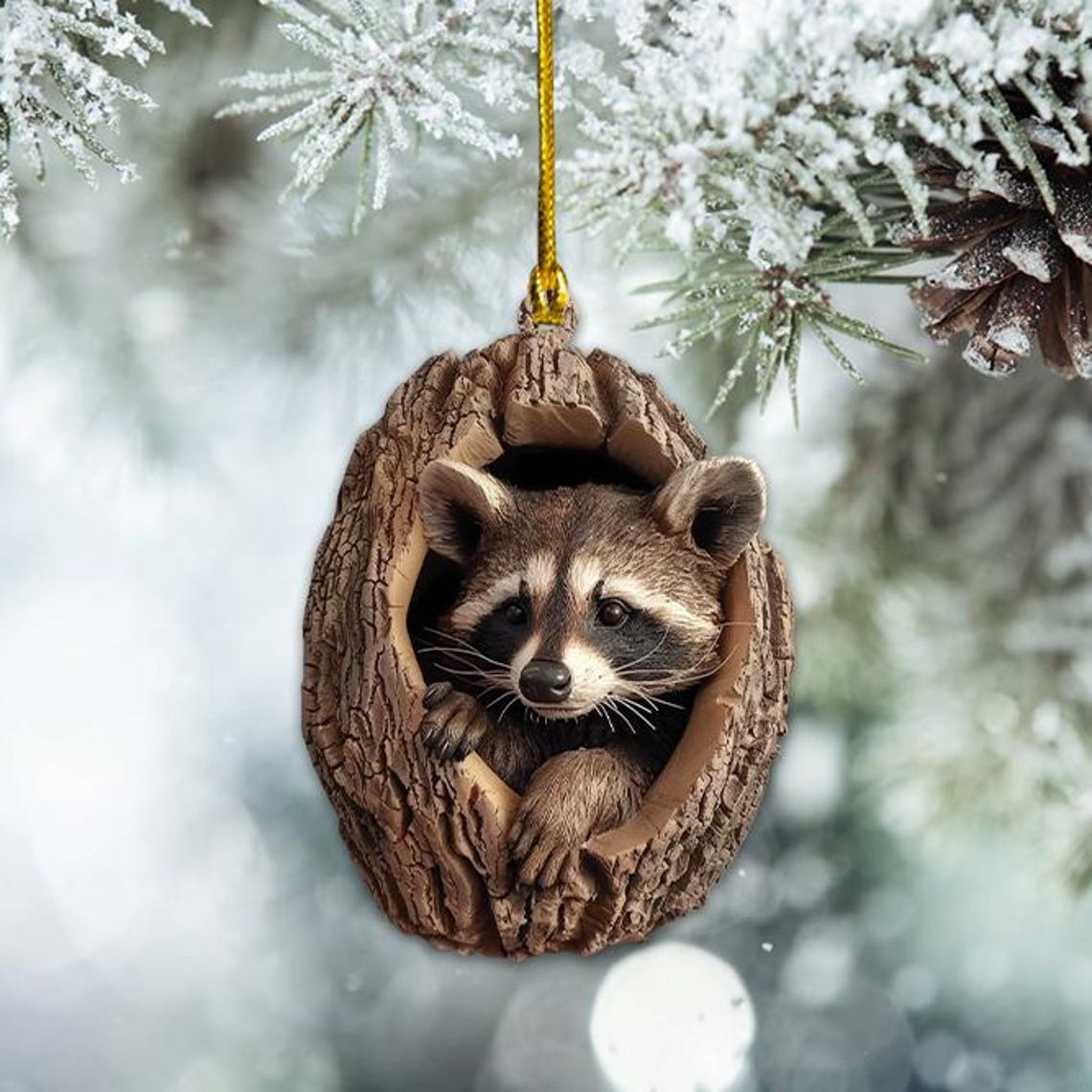 Cute Raccoon Flat Christmas Ornament, Raccoon Christmas Ornament Decor Home