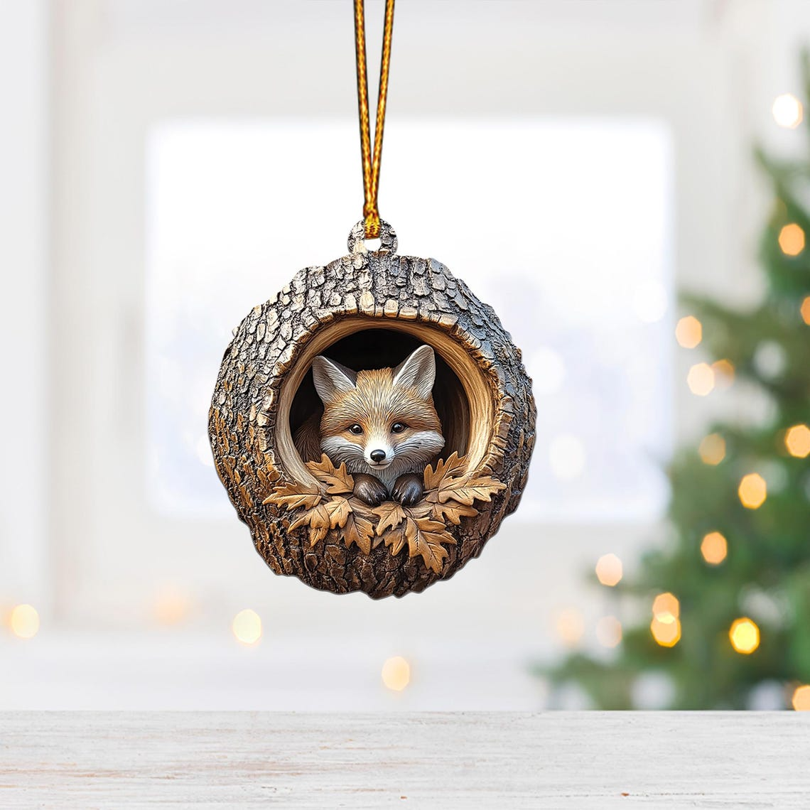 Fox Flat Hanging Christmas Ornament Decor, Fox Rearview Mirror Car Ornament Holiday Gift