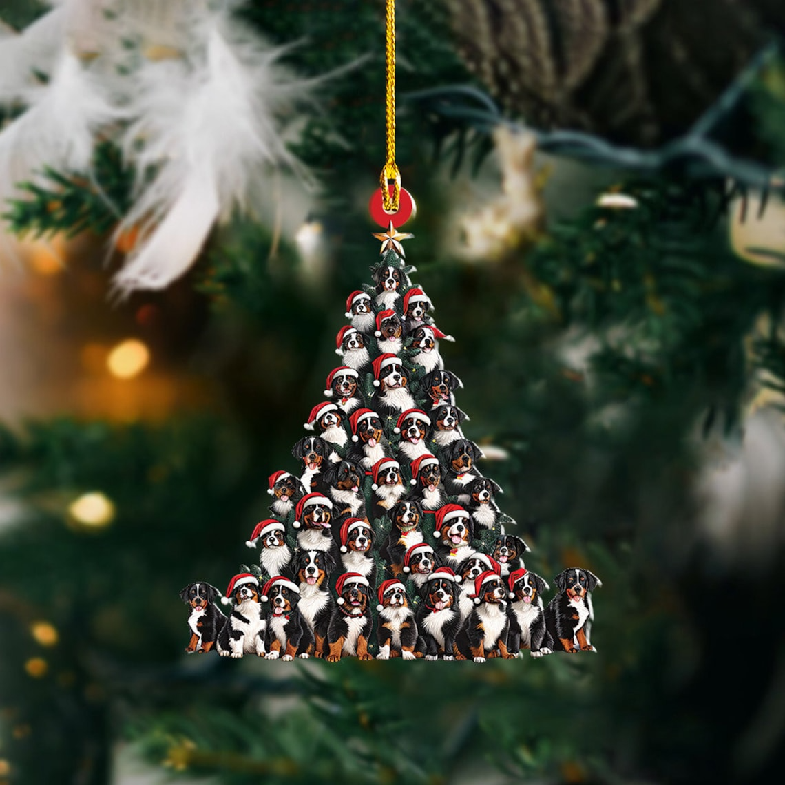 Bernese Mountain Dog Christmas Tree Ornament, Bernese Mountain Dog Car Hanging Christmas Ornament