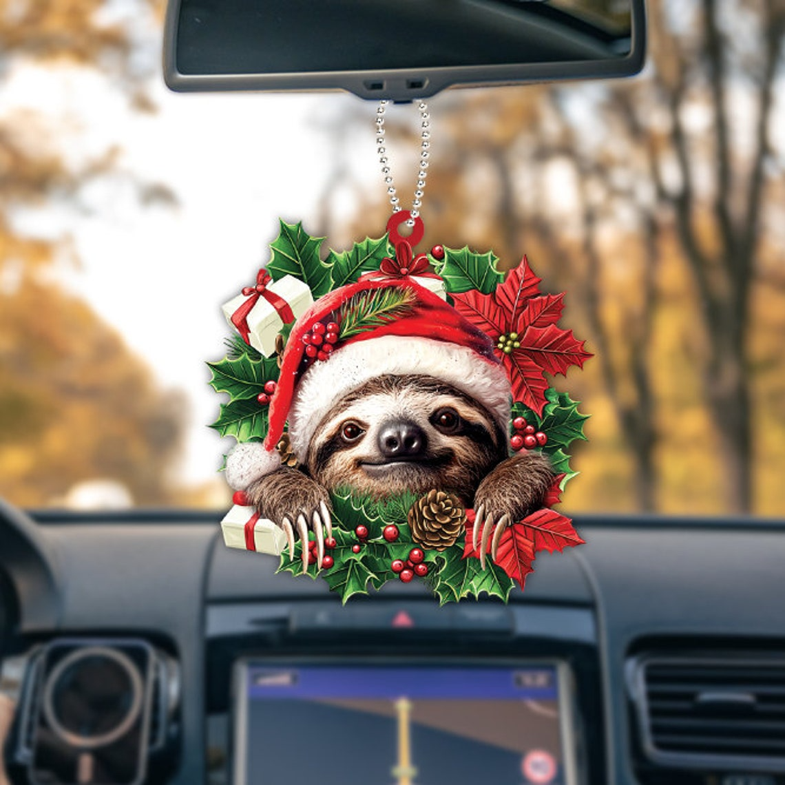 Unique Sloth Hanging Christmas Wreath Ornament, Sloth Christmas Ornament Decor Holiday Gift