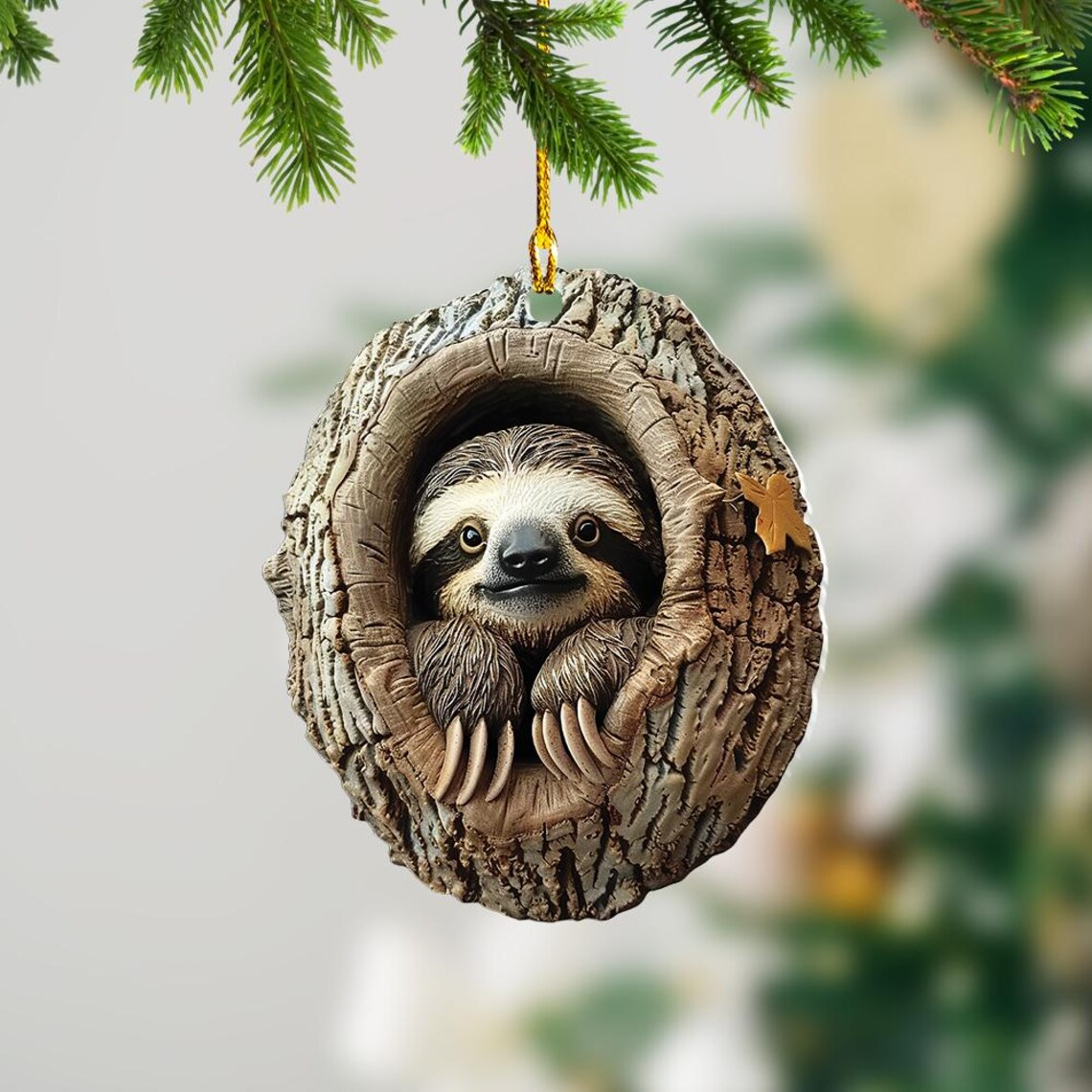 Sloth in a Hollow Tree Christmas Ornament, Sloth Christmas Ornament Decor Home