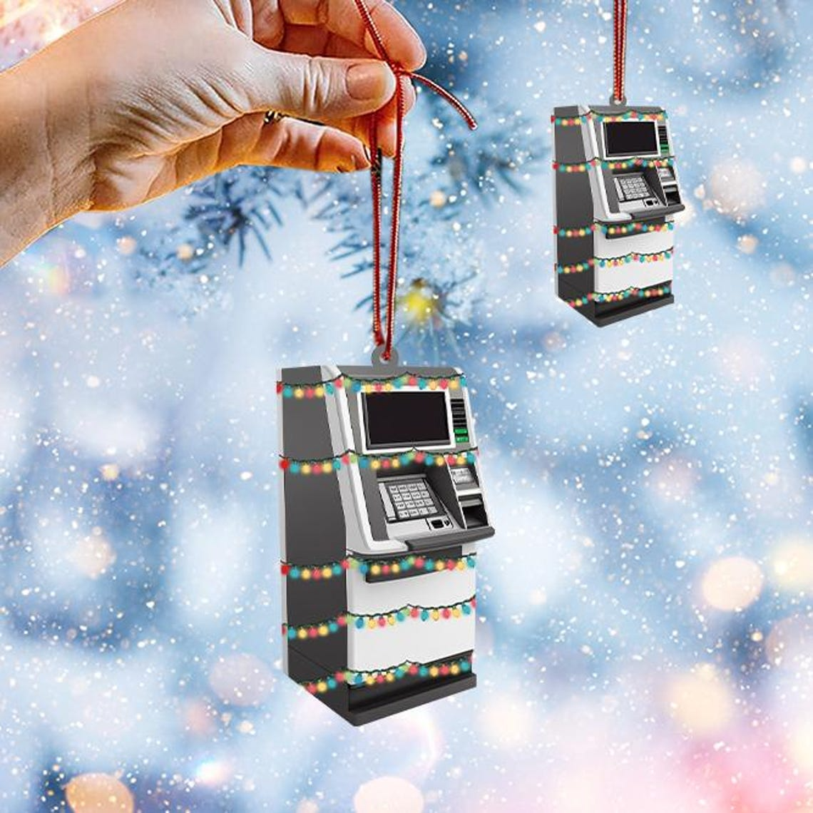 ATM Christmas Tree Light Ornament, Christmas Bank Hanging Ornament Decor Holiday Gift