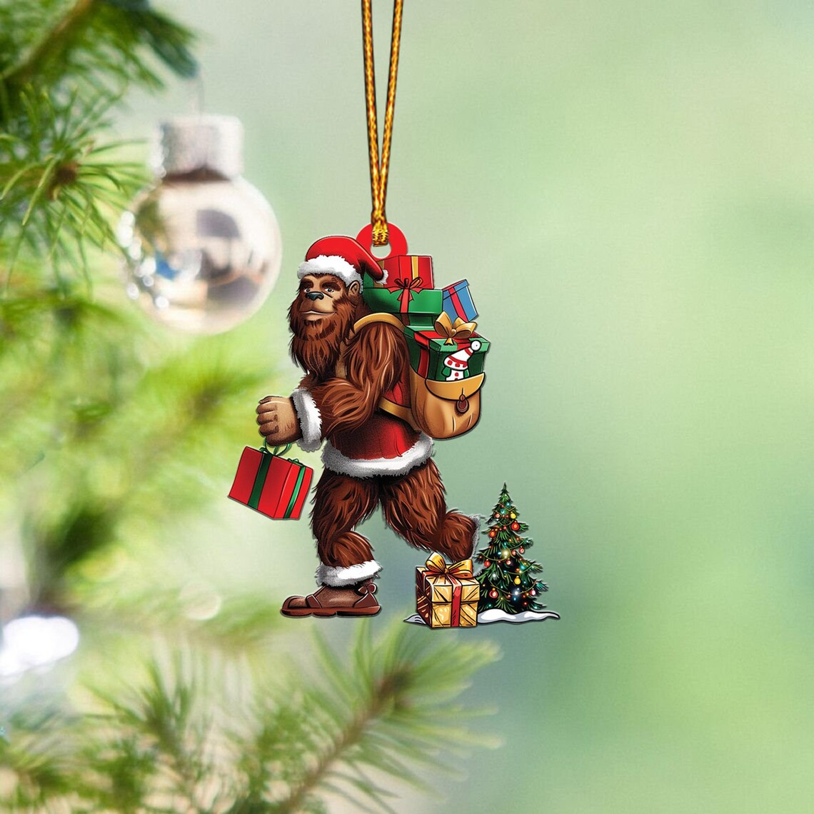 Unique Bigfoot Christmas Ornament Decor, Christmas Bigfoot Ornament Holiday Gift