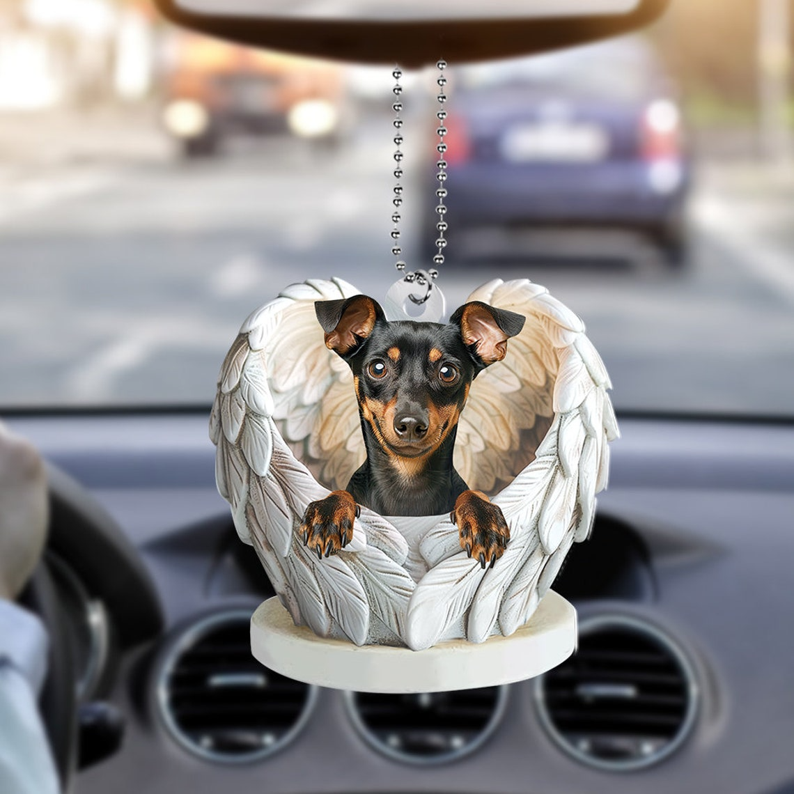 Miniature Pinscher Dog Angel Wings Ornament, Cute Dog Christmas Ornament Decor Holiday Gift