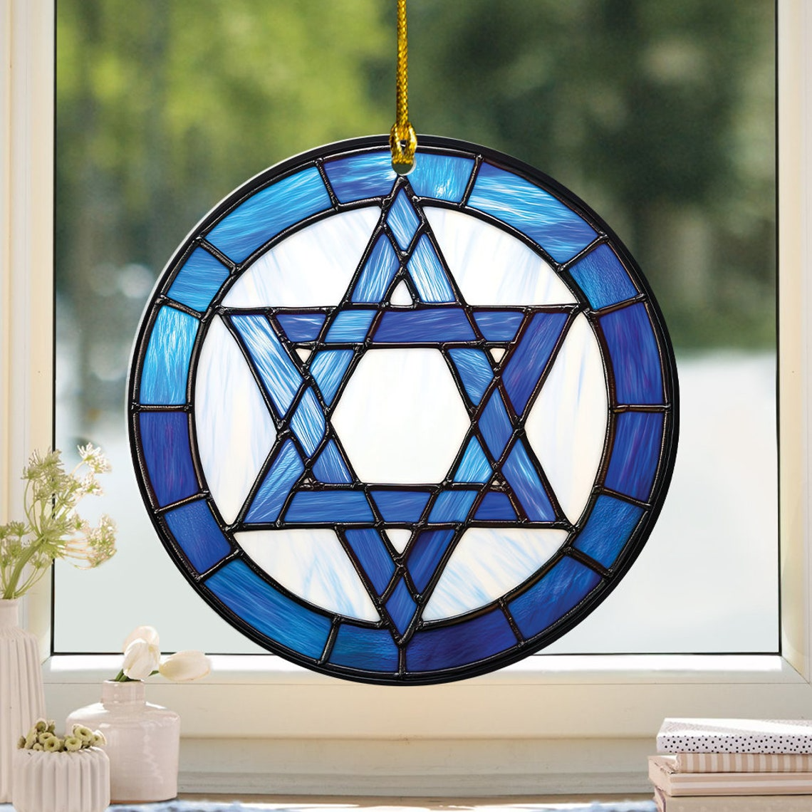 Jewish Star Hanging Suncatcher Ornament, Merry Christmas Hanukkah Suncatcher Decor Home