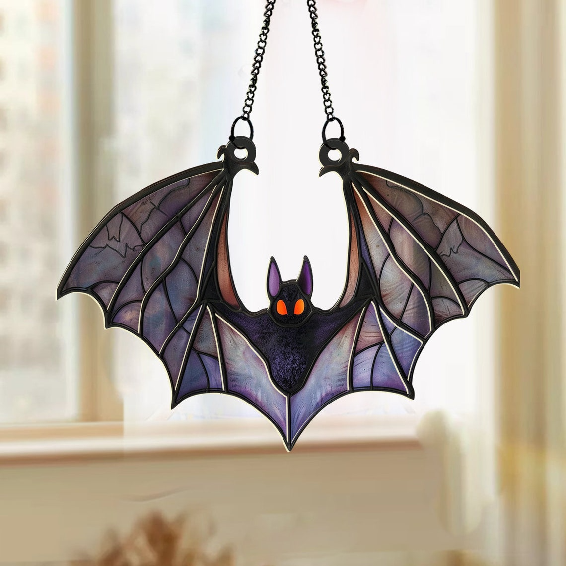 Classic Bat Halloween Window Hanging Suncatcher Ornament, Bat Suncatcher Halloween Decor