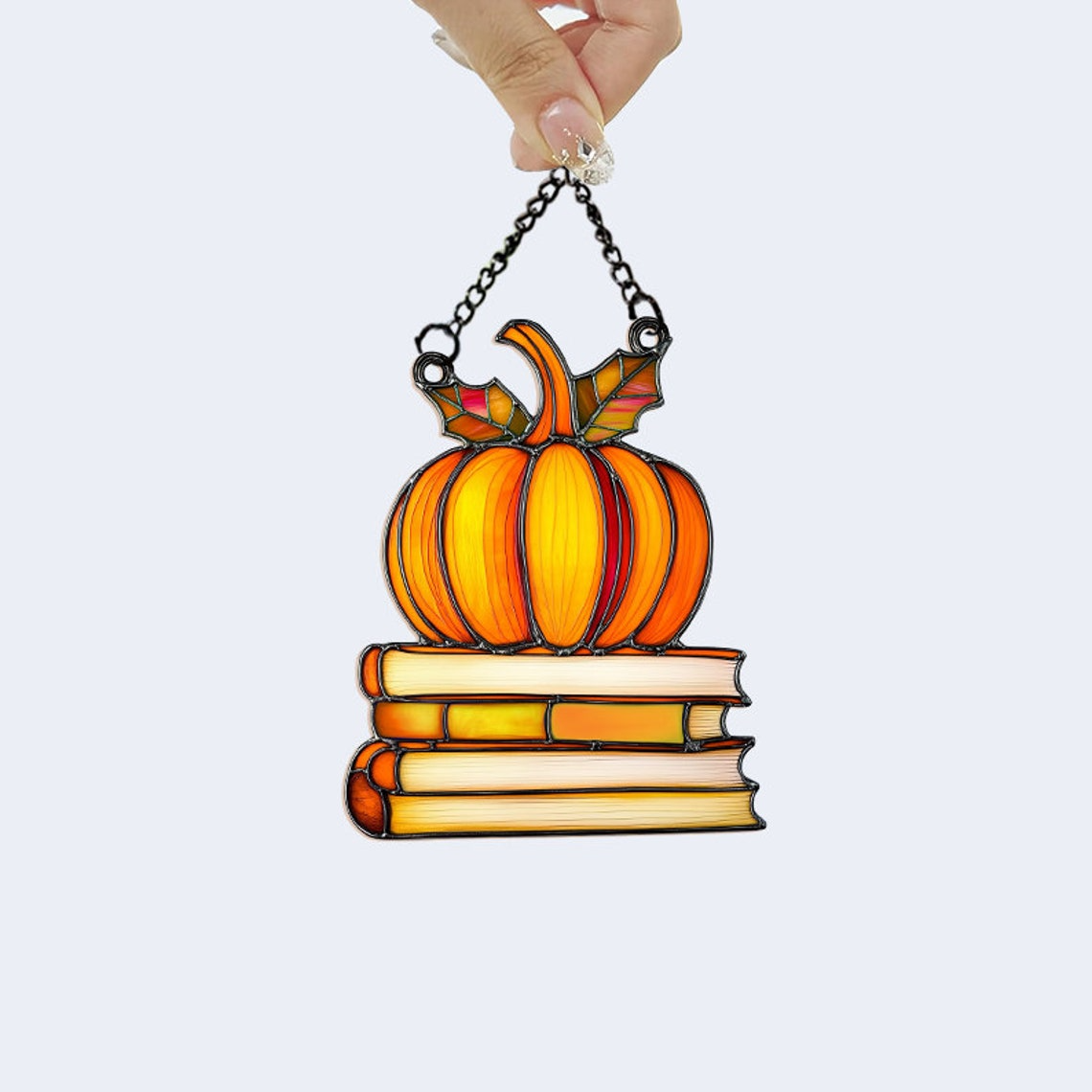 Classic Pumpkin Books Suncatcher, Halloween Pumpkin Ornament Gift