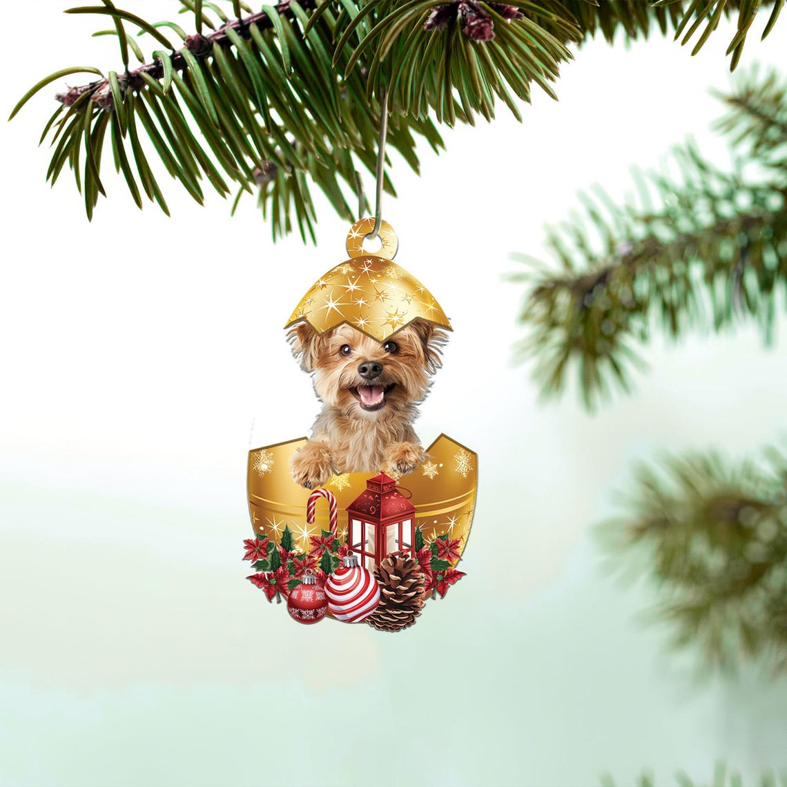 Morkie In in Golden Egg Christmas Ornament, Cute Dog Hanging Ornamen Lovers Gift