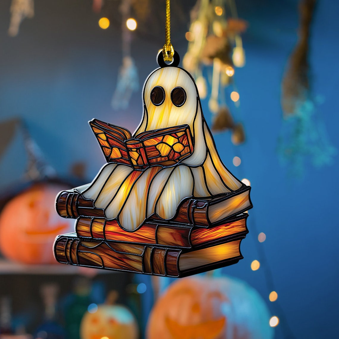 Cute Ghost Reading Book Hanging Ornament, Cute Ghost Hanging Ornament