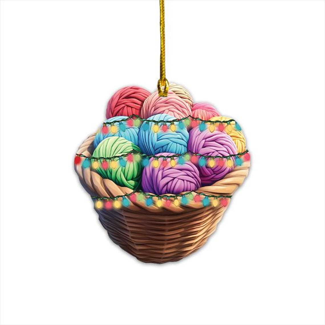 Knitting Basket Christmas Tree Light Ornament, Cute Knitting Christmas Ornament Holiday Decor