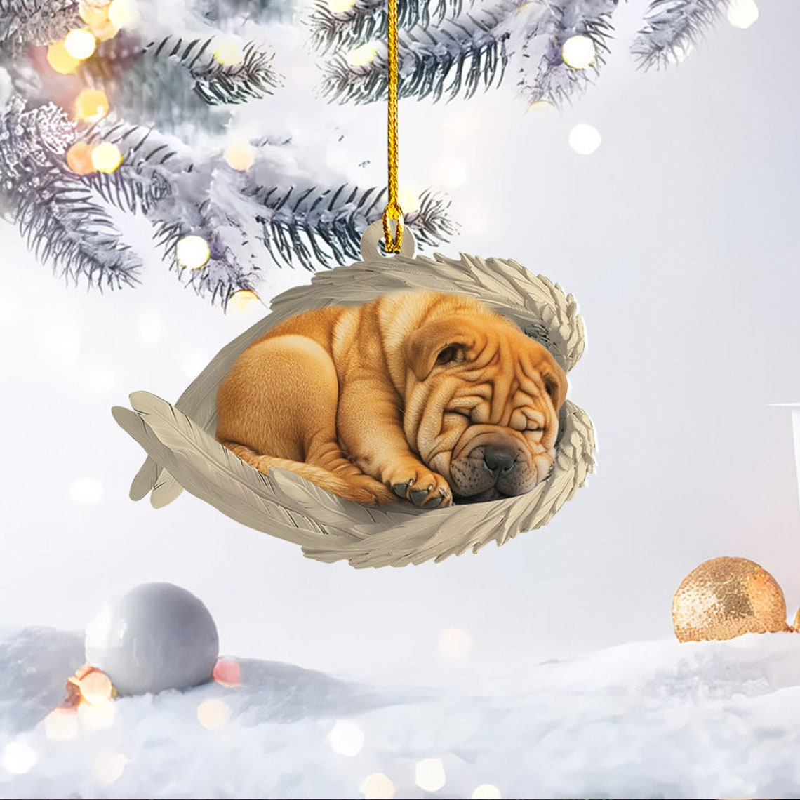 Shar Pei Dog Sleeping Angel Wings Christmas Ornament, Cute Shar Pei Dog Christmas Ornament Gift (Copy)