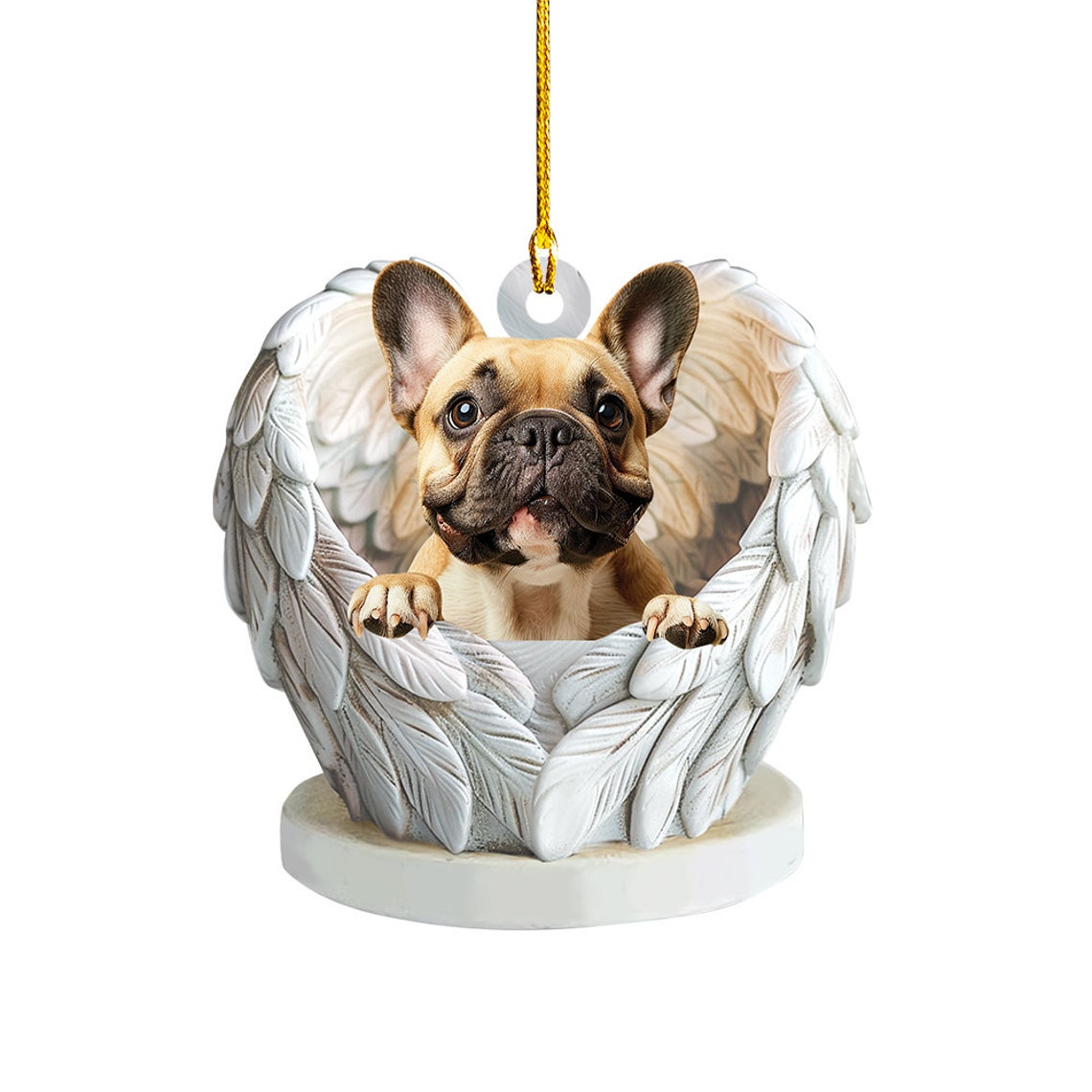 French Bulldog Angel Wings Hanging Ornament, French Bulldog Christmas Ornament Decor Holiday Gift