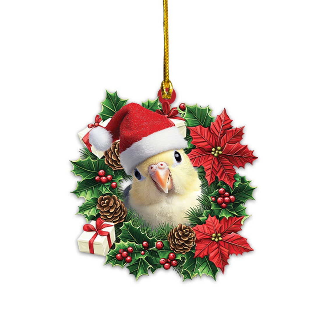 Cockatiel Hanging Christmas Tree Wreath Ornament, Cockatiel Rearview Mirror Car Ornament Holiday Gift