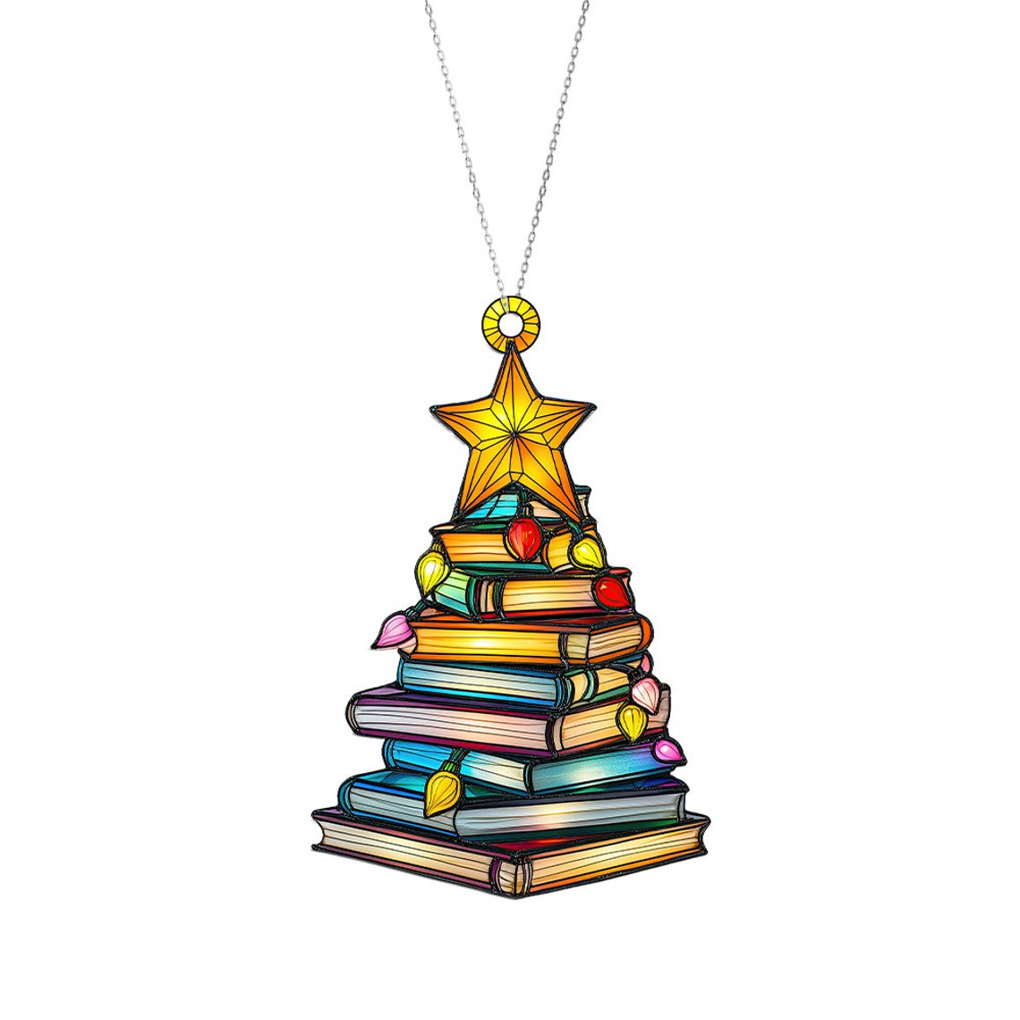 Bookstack Star Christmas Suncatcher, Books Tree Christmas Hanging Window Ornament