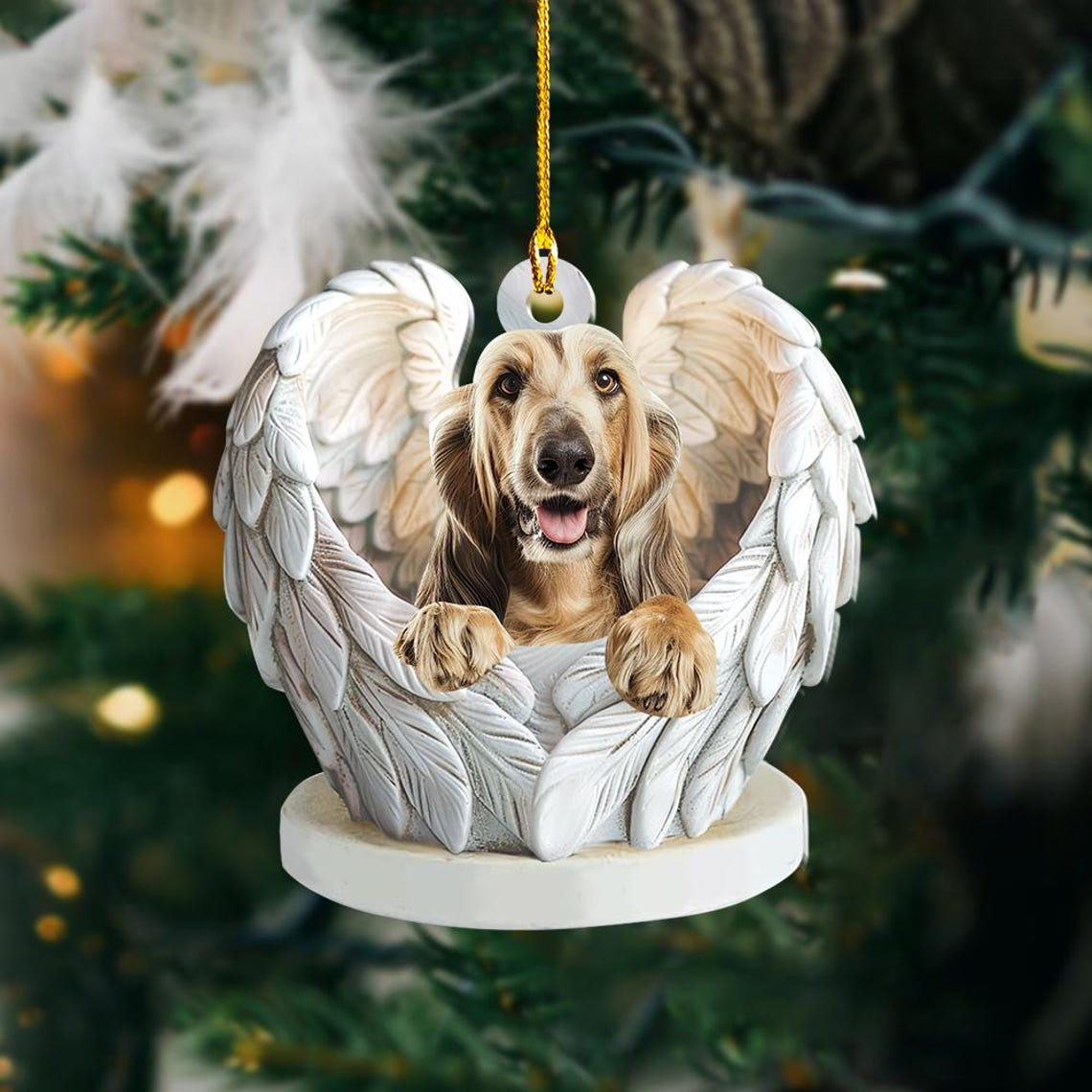 Afghan Hounds Dog Angel Wings Christmas Ornament, Cute Dog Flat Christmas Ornament Decor Gift