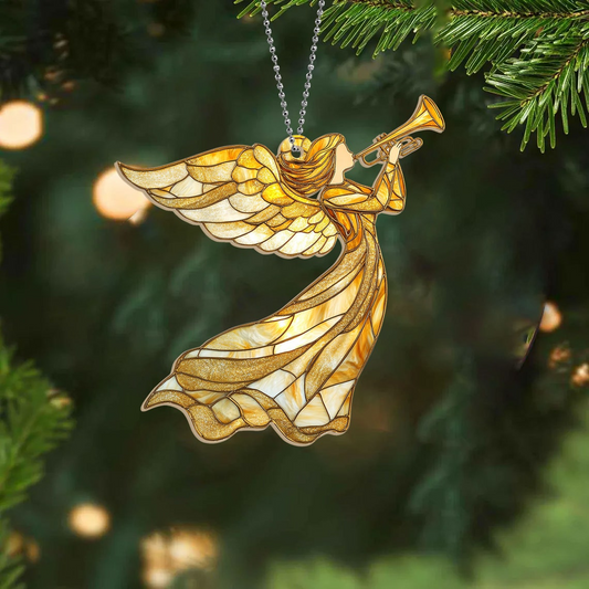 Angel with Trumpet Christmas Suncatcher, Angel with Trumpet Window Hanging Decor