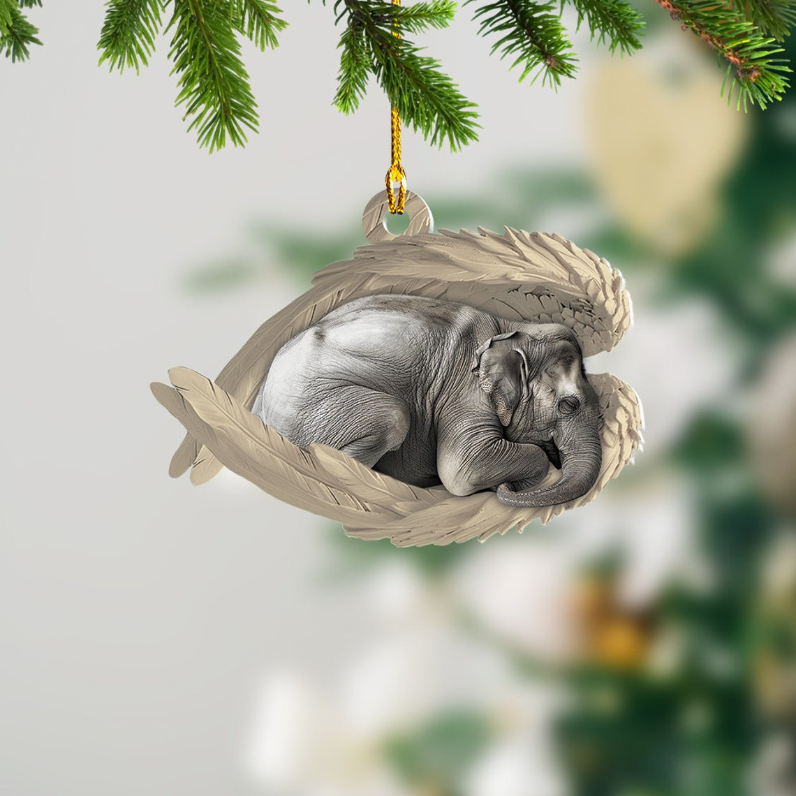 Elephant Sleeping Angel Christmas Ornament, Elephant Car Hanging Decor Ornament Gift