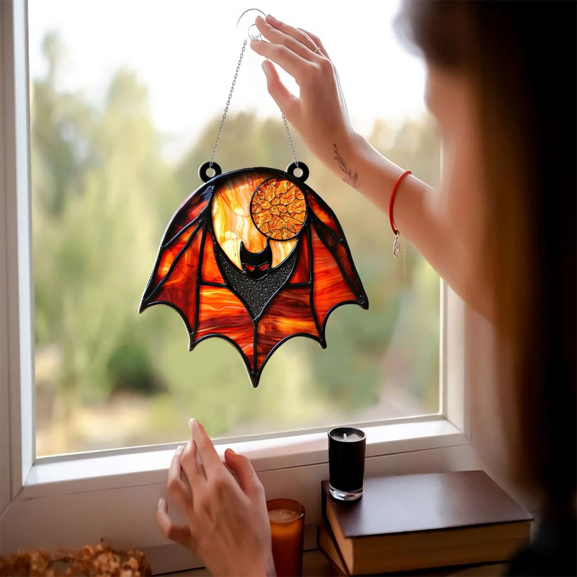 Halloween Bat Decoration Suncatcher, Bat Hanging Window Ornaments Gift