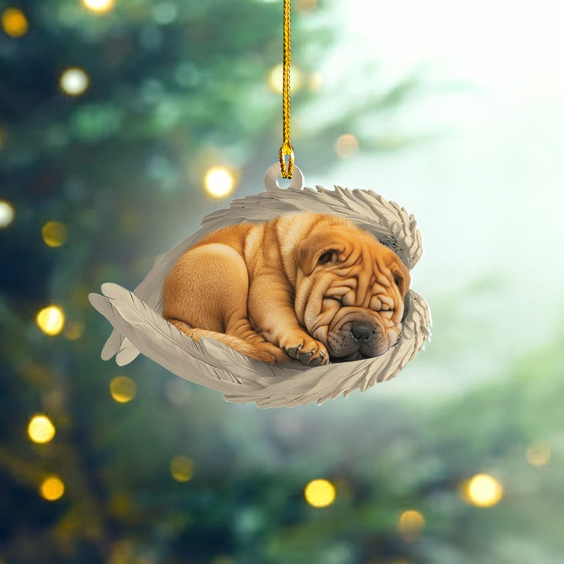 Shar Pei Dog Sleeping Angel Wings Christmas Ornament, Cute Shar Pei Dog Christmas Ornament Gift