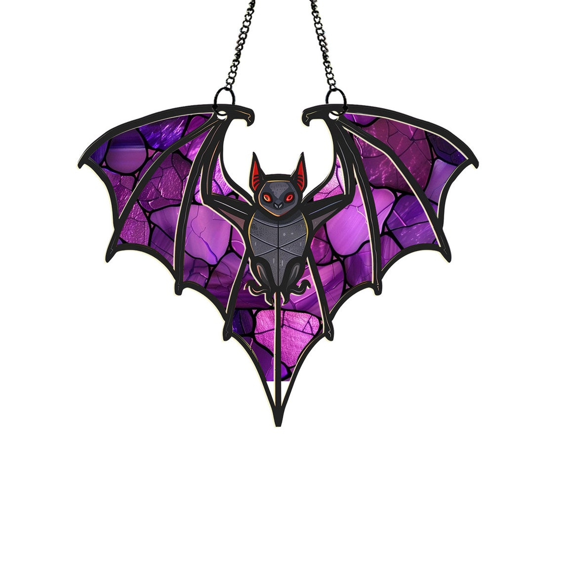 Bat Purple Fly Halloween Hanging Suncatcher Ornament, Halloween Bat Ornament Halloween Decor