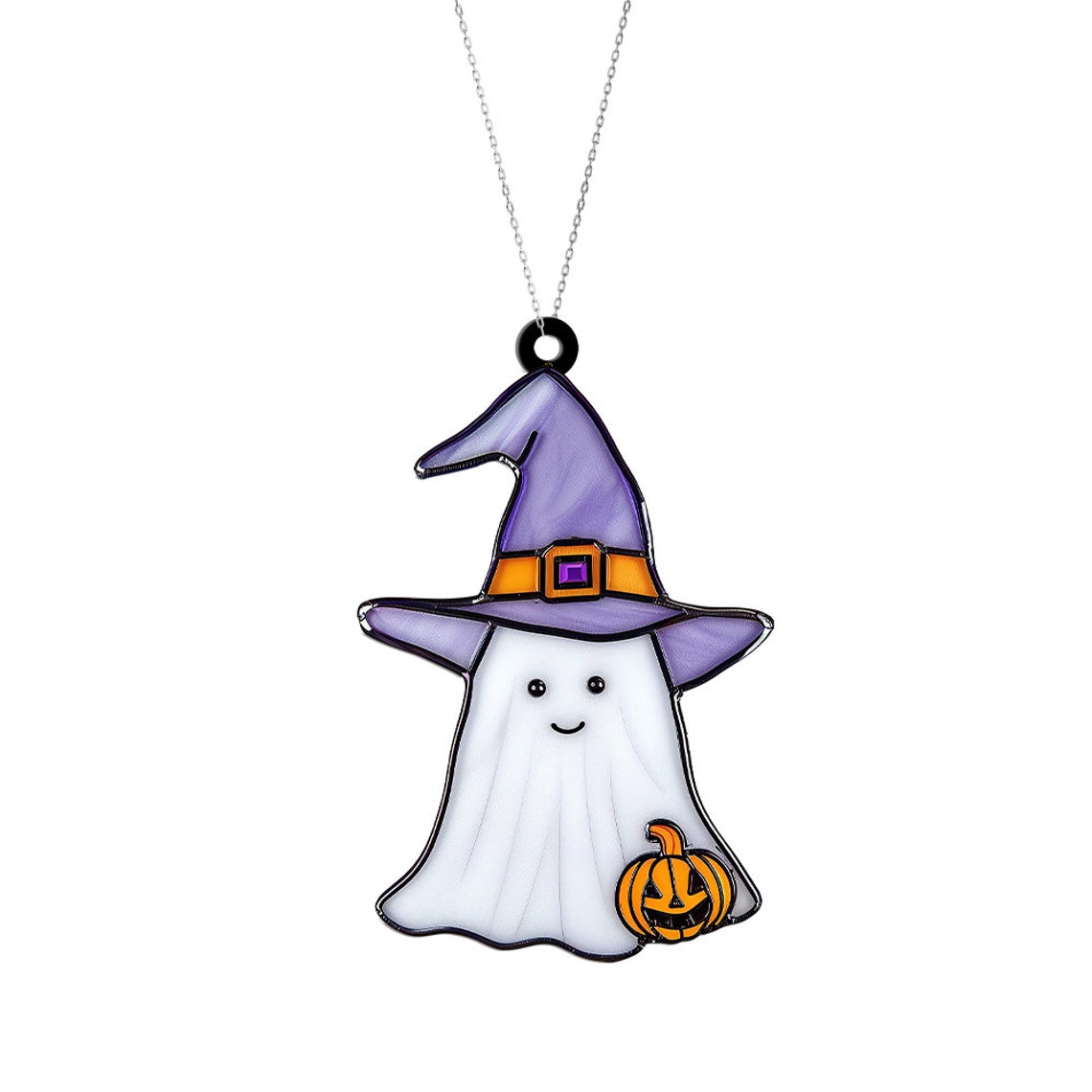 Baby Ghost Witch Suncatcher, Vintage Halloween Witch Boo Ornament Decor