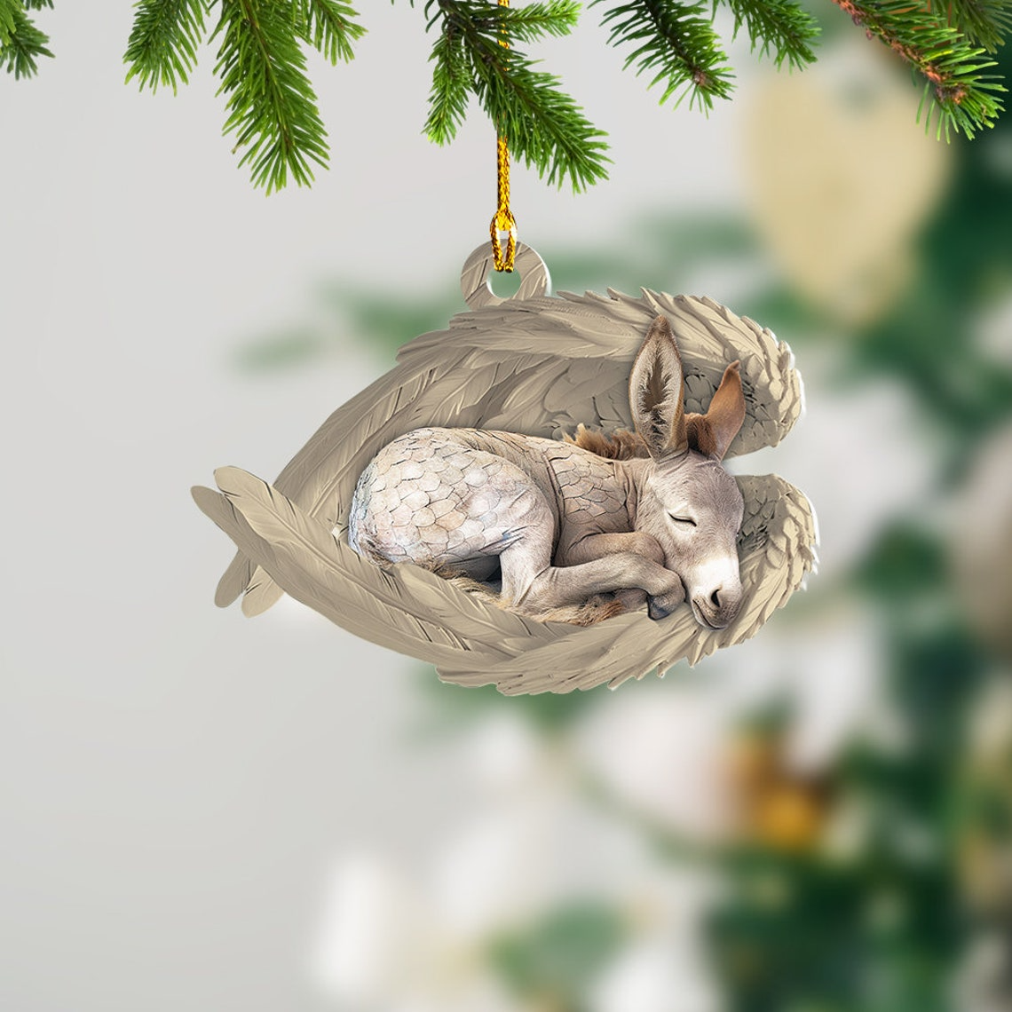 Donkey Car Hanging Christmas Ornament, Donkey Sleeping Angel Wings Ornament Christmas