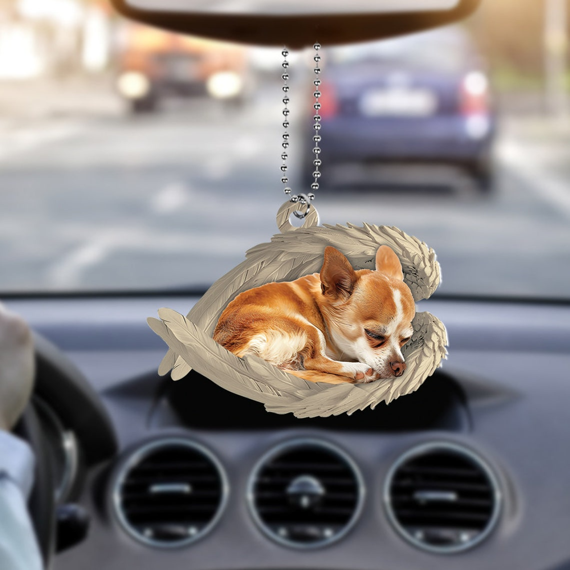 Chihuahua Dog Sleeping Angel Wings Ornament, Chihuahua Dog Car Christmas Ornament Gift