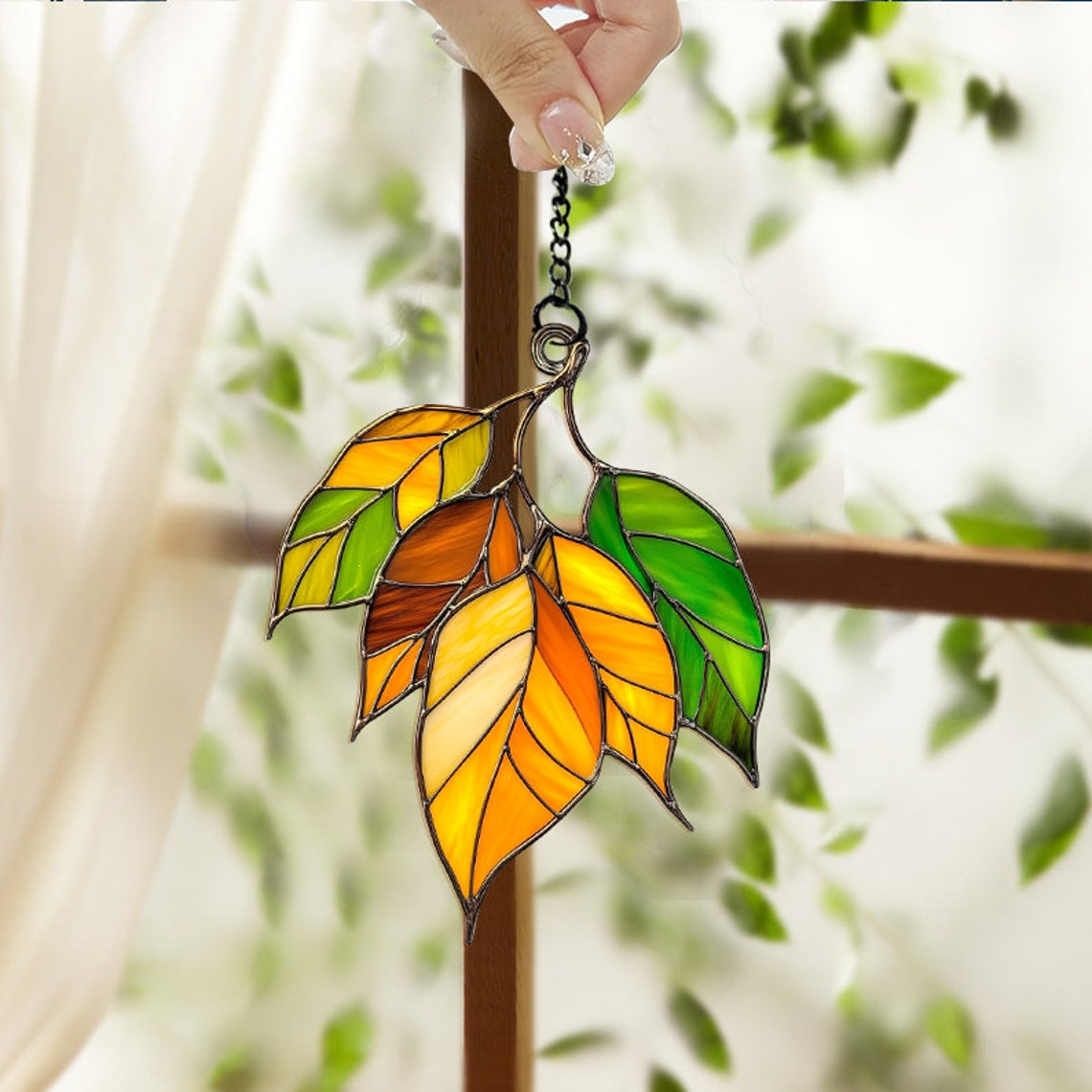 Fall Leaves Suncatcher Decor, Autumn Leaves Hanging Ornament