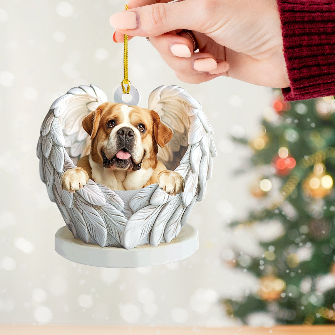 English Bulldog Christmas Ornament Gift, English Bulldog Angel Wings Christmas Ornament Decor