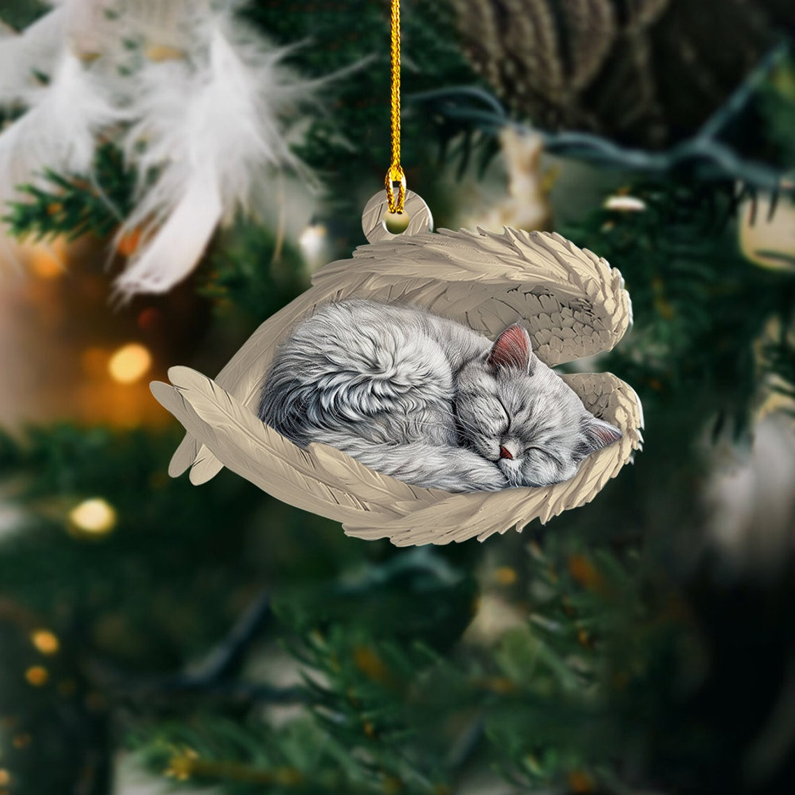 British Longhair Cat Sleeping Angel Wings Ornament, British Longhair Cat Christmas Ornament