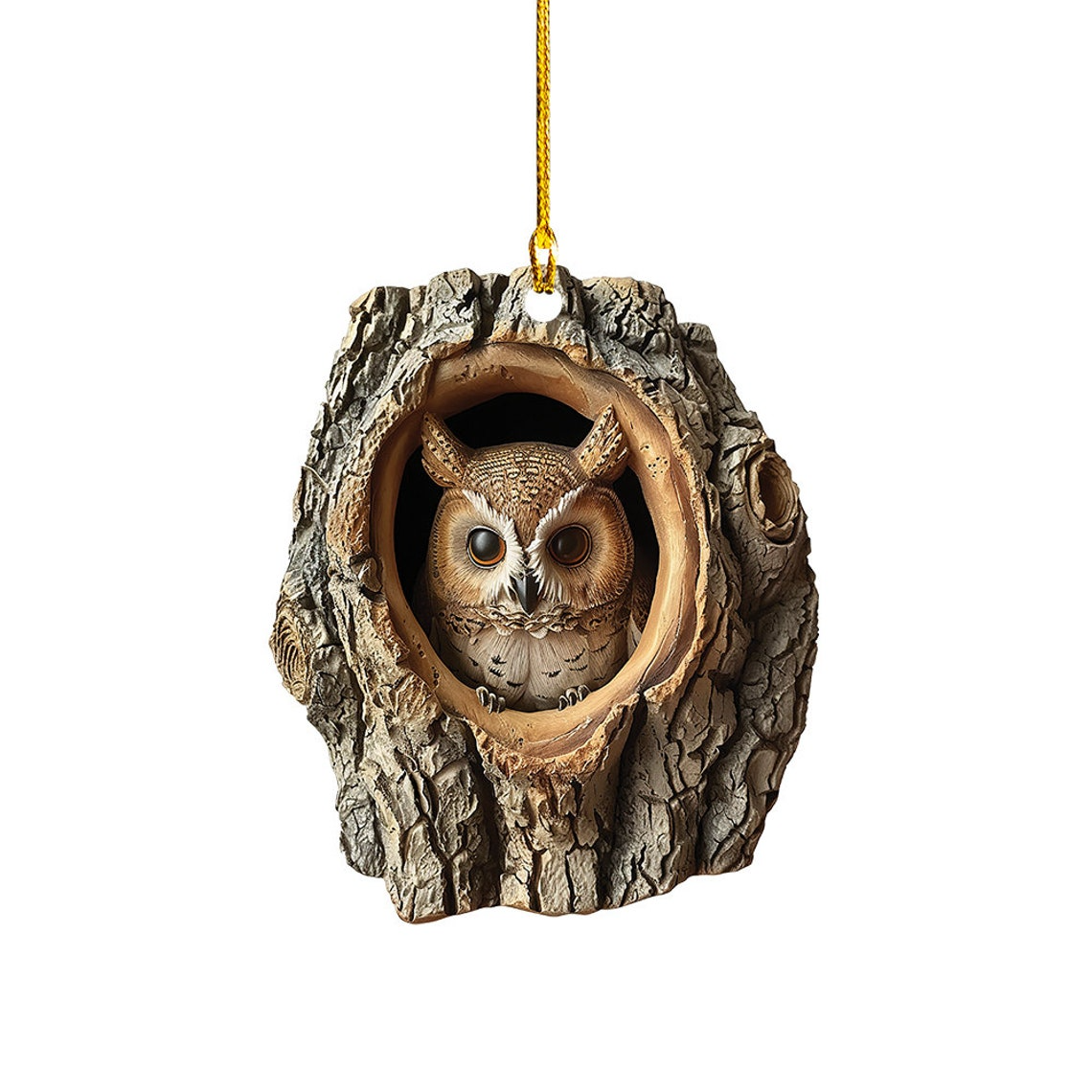 Cute Owl Flat Christmas Tree Ornament Gift, Owl in a Hollow Tree Christmas Ornament Decor