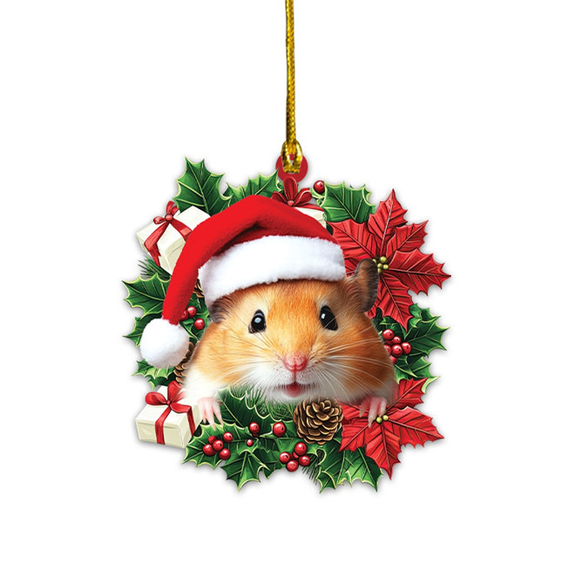 Hamster Hanging Christmas Wreath Ornament Decor, Cute Hamster Christmas Tree Ornament Gift