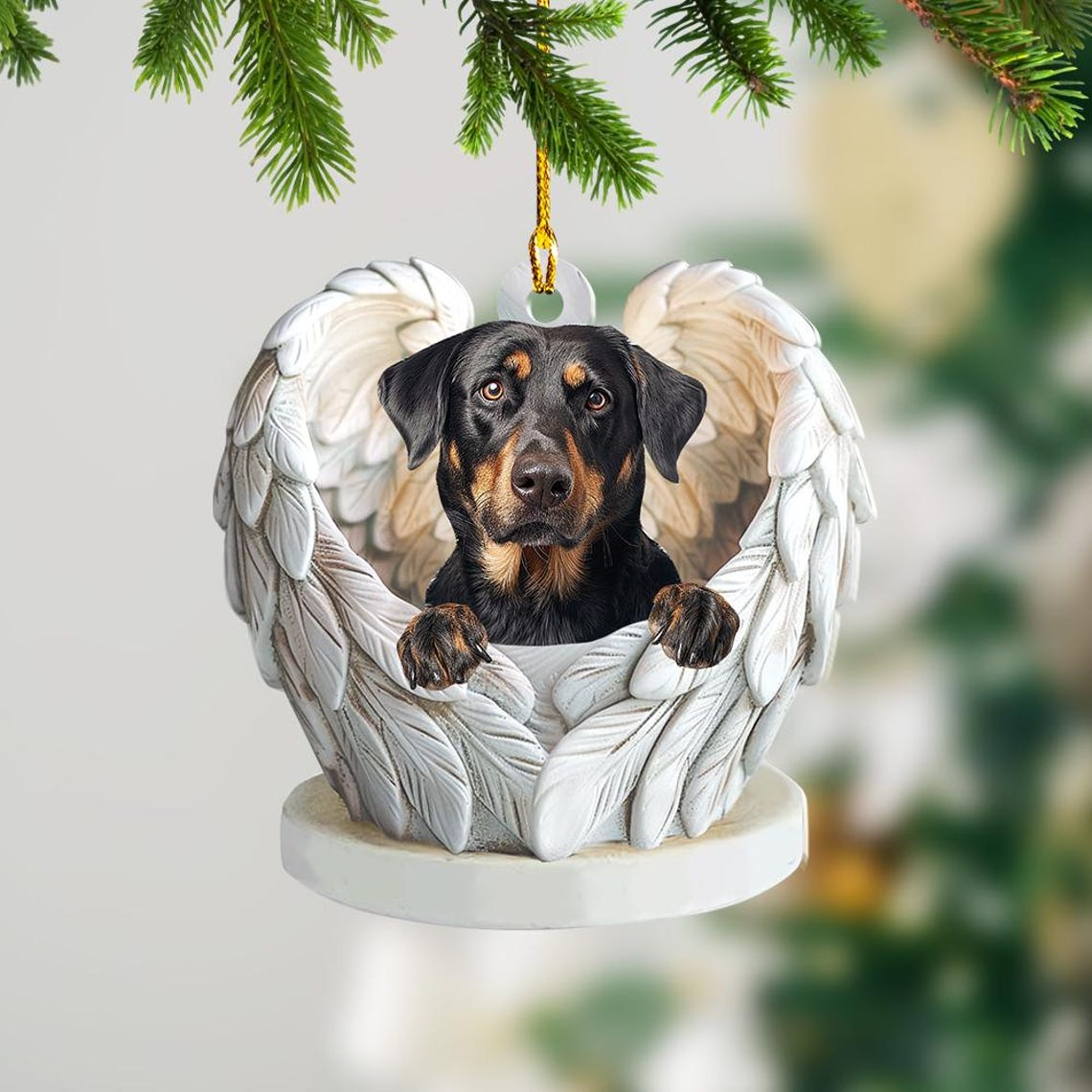 Cute Beauceron Dog Angel Wings Christmas Ornament, Beauceron Dog Flat Hanging Christmas Ornament