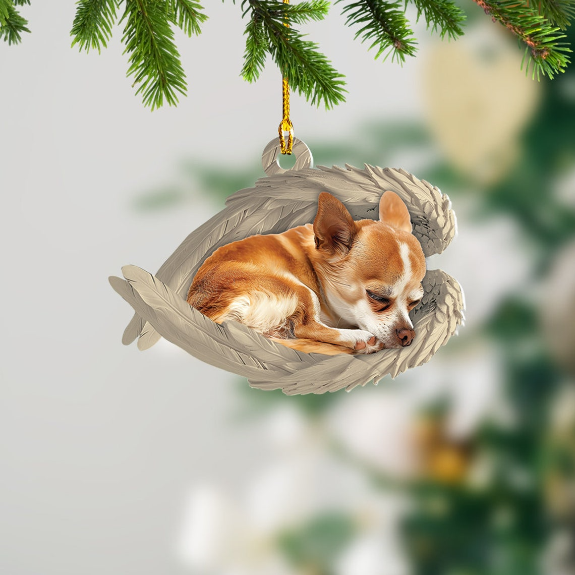 Chihuahua Dog Sleeping Angel Wings Ornament, Chihuahua Dog Car Christmas Ornament Gift