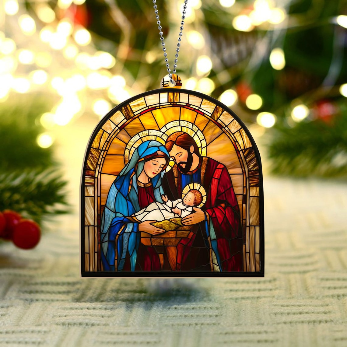 Jesus Nativity Family Suncatcher Ornament, Christian Faith Window Suncatcher Ornament