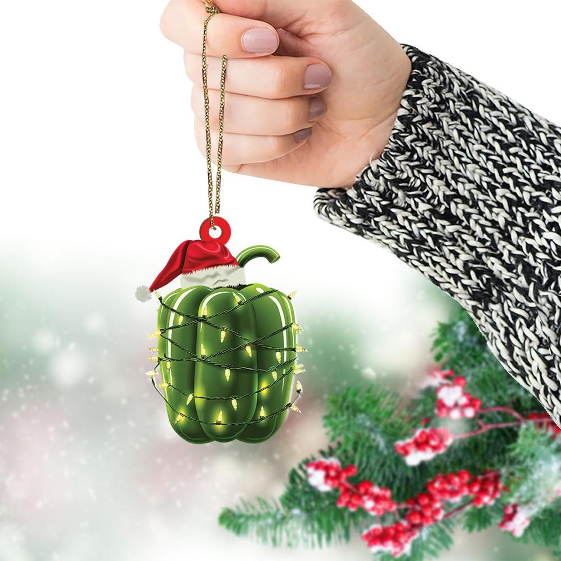 Cute Bell Pepper Christmas Lights Ornament, Christmas Bell Pepper Car Ornament Decor Holiday