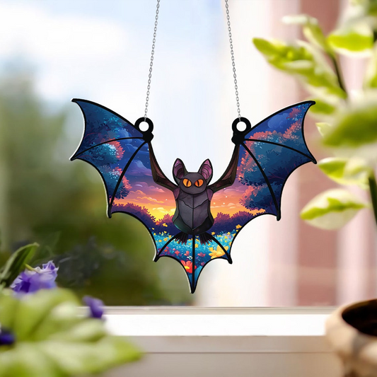 Bat Flying Hanging Suncatcher Ornament, Unique Halloween Bat Window Suncatcher Ornament