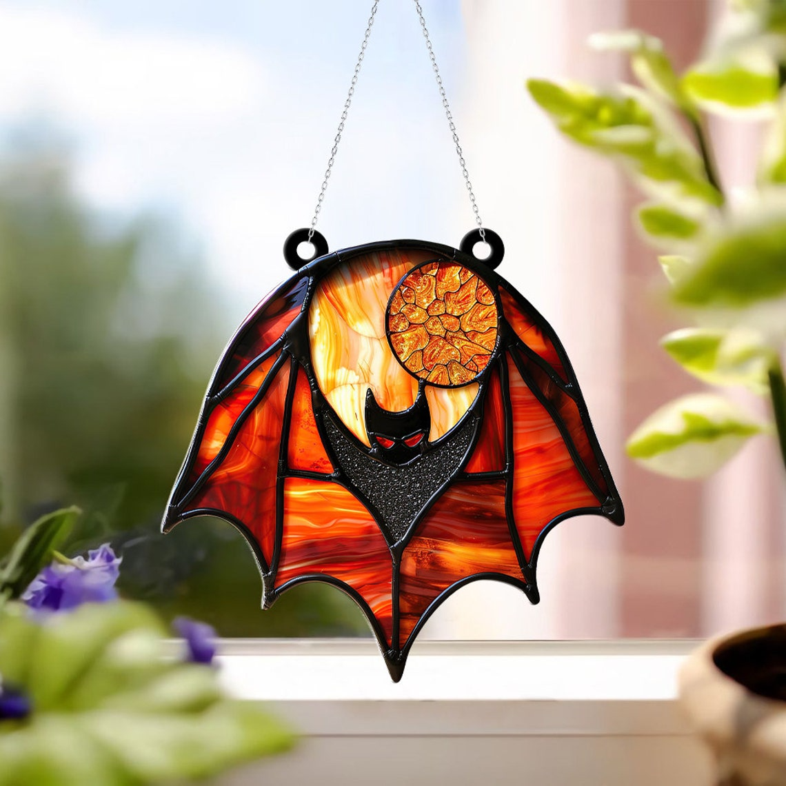 Halloween Bat Decoration Suncatcher, Bat Hanging Window Ornaments Gift