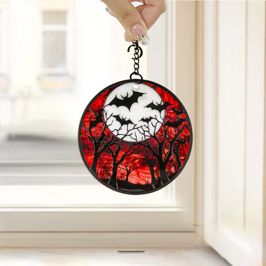 Halloween Bat Stained Glass Hanging Suncatcher, Fall Christmas Bat Decor Ornament