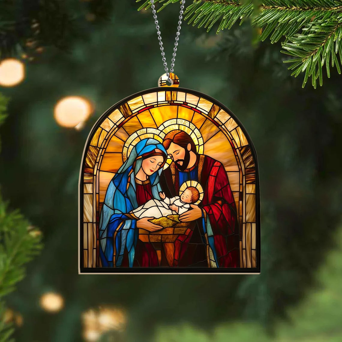 Jesus Nativity Family Suncatcher Ornament, Christian Faith Window Suncatcher Ornament